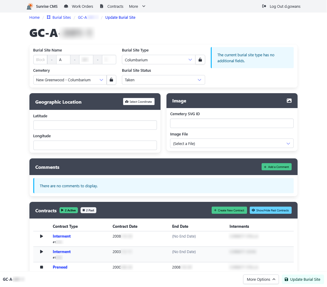 Burial Site Update View