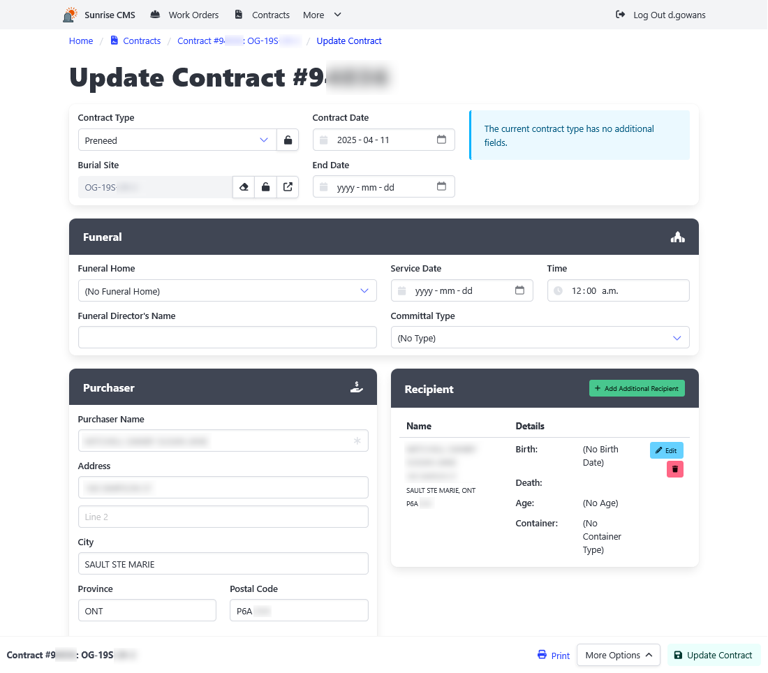 Contract Update View
