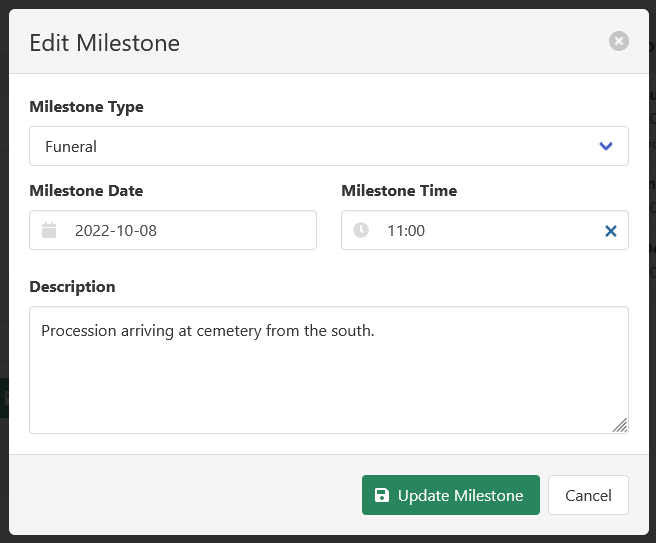 Work Order Milestone Edit